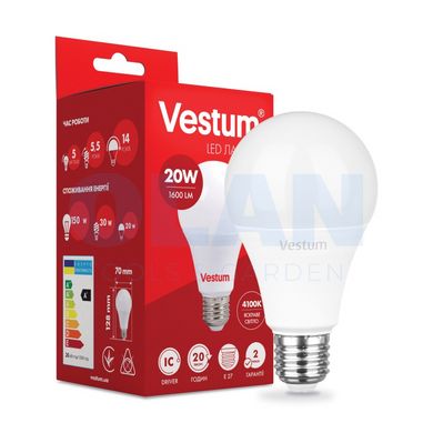 Лампа LED Vestum A70 20W 4100K 220V E27 1-VS-1109