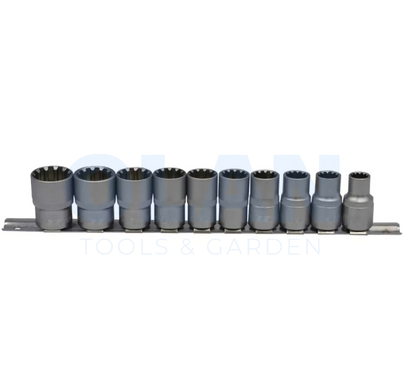 Набір універсальних головок SPLINE 1/2" 10 од. CR-V SATINE Haisser 70192